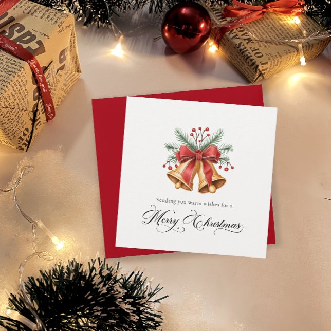 Cartão De Festividades Bells de Natal pintados à mão e Natal verde (Criador carregado)