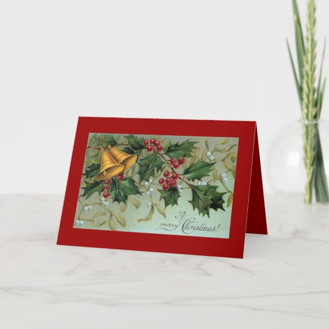 Cartão De Festividades Bells of Holly Christmas Greeting Card (Frente)