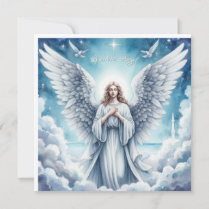 Cartão De Festividades Belo Anjo Guardião Branco