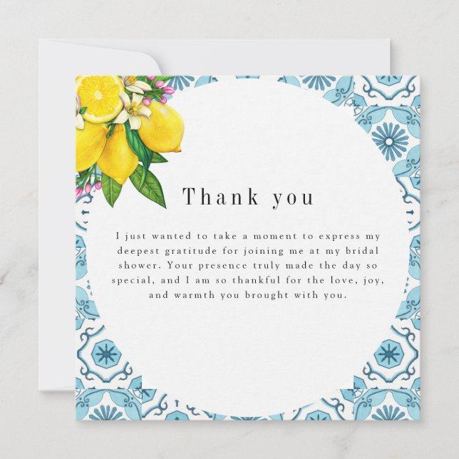 Cartão De Festividades Belo azulejo italiano e chá de panela limão (Frente)