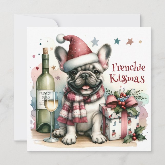 Cartão De Festividades Belo Bulldog Francês Natal Francês Engraçado Xmas (Frente)