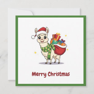 Cartão De Festividades Belo Engraçado Inverno Alpaca Papai Noel