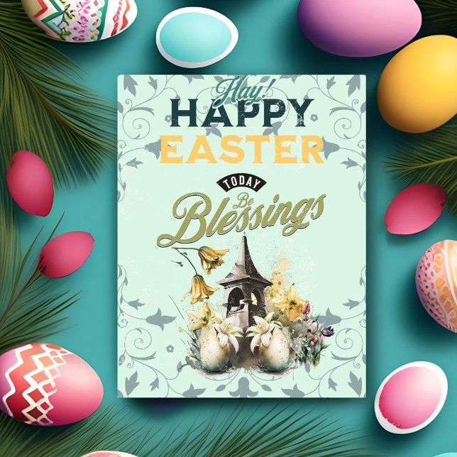 Cartão De Festividades Belo Felz pascoa de Ovos Floral de Aquarela (Criador carregado)