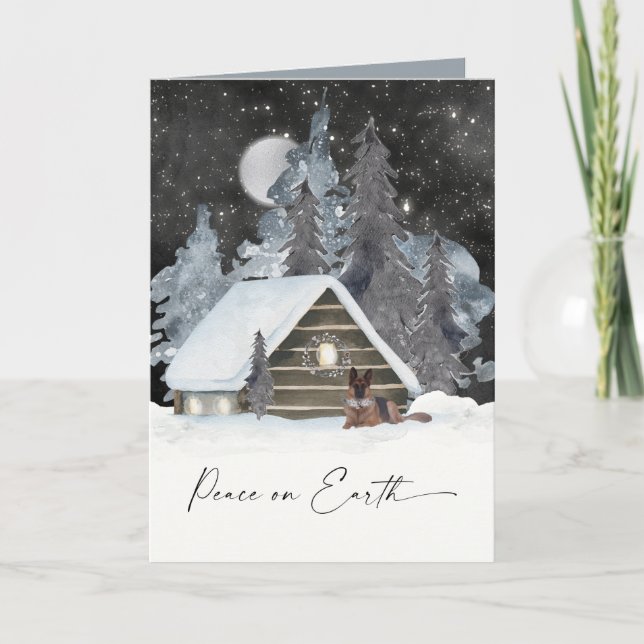 Cartão De Festividades Belo feriado de German shepherd de Aquarela (Frente)