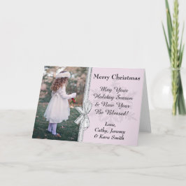 Cartão De Festividades Belo Floco de Neve Rosa Personalizado Natal