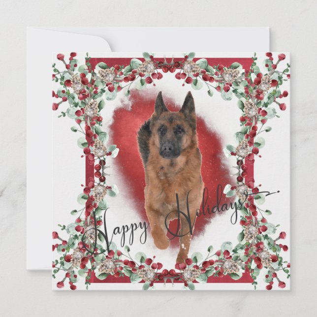 Cartão De Festividades Belo German shepherd com Holly Berries (Frente)