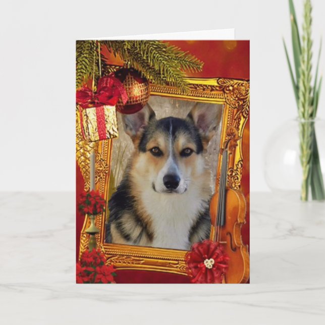 Cartão De Festividades Belo Holiday Welsh Corgi com Quadro (Frente)
