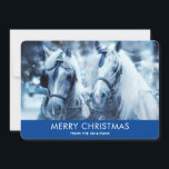 Cartão De Festividades Belo Horse Team Winter Photo Christmas<br><div class="desc">Um cartão de férias de estilo plano com uma fotografia de um par de cavalos juntos. Um dia de neve e um filtro azul criam uma foto mágica.</div>