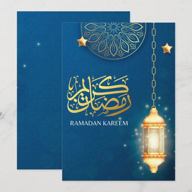 Cartão De Festividades Belo Lanterna Azul Ramadan Kareem Bençãos (Frente/Verso)