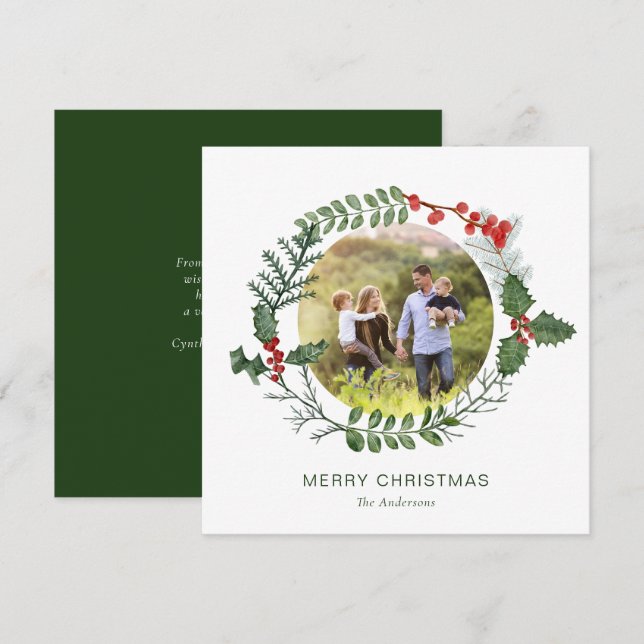 Cartão De Festividades Belo Natal de Watercolor Wreath (Frente/Verso)