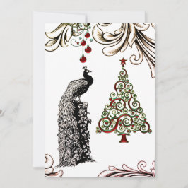 Cartão De Festividades Belo Pavão e Árvore de Natal Flat