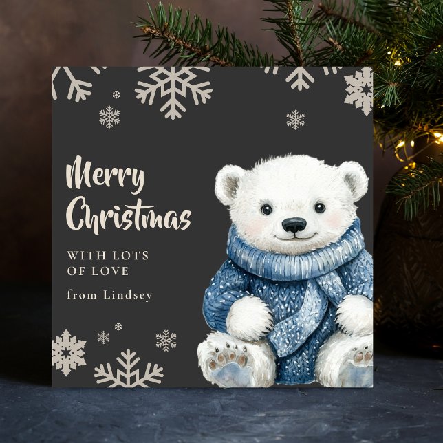 Cartão De Festividades Belo Urso Branco de Natal com um suéter confortáve (Cute Christmas White Bear with cozy sweater Holiday Card)