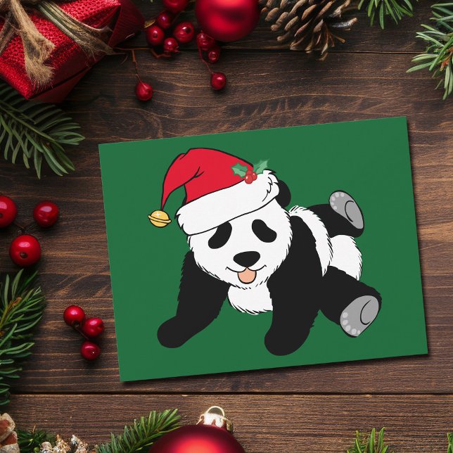 Cartão De Festividades Belo Urso de Panda de Natal em Santa Hat (Criador carregado)