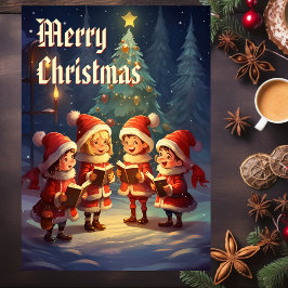 Cartão De Festividades Belos Natais vintages Caroleiros Noite de inverno