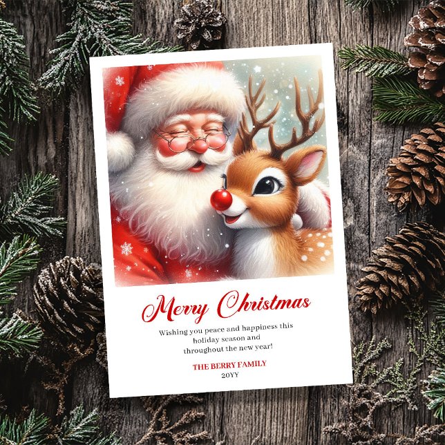 Cartão De Festividades Beloved Santa And Rudolph Classic Christmas Card (Beloved Santa And Rudolph Classic Christmas Greeting)