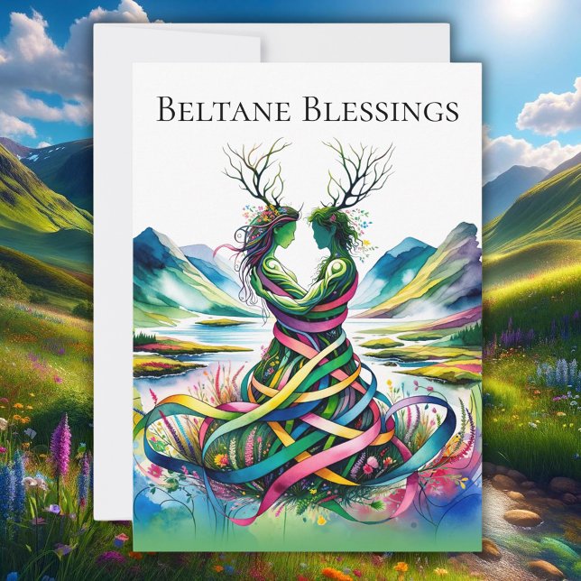 Cartão De Festividades Beltane Blessings Pagan Wiccan Flat Holiday Card (beltane blessings pagan wiccan witch holiday greeting card featured in front of mountains)