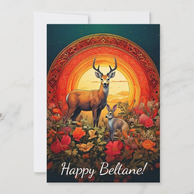 Cartão De Festividades Beltane Deer & Hare Card feliz (Frente)