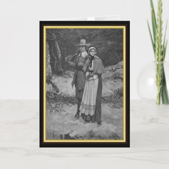 Cartão De Festividades Bênção de Ação de Graças - Casal de Peregrino (Frente)