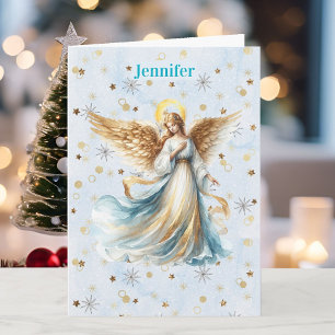 Cartão De Festividades Bênção de Natal Angelical Adicionar Assinatura Rel