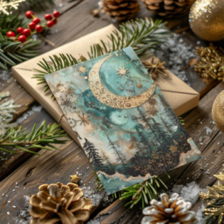 Cartão De Festividades Bênção Yule Winter Solstice Teal Forest Moon