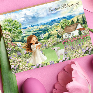 Cartão De Festividades Bênçãos Cristãs de Páscoa Cordeiro