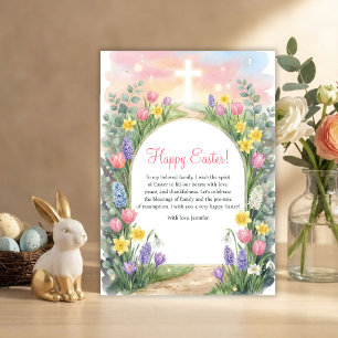 Cartão De Festividades Bênçãos Cristãs de Páscoa Cruz Flores de Primavera