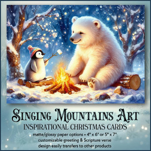Cartão De Festividades Bênçãos de inverno Bear Penguin KJV Verse Christma
