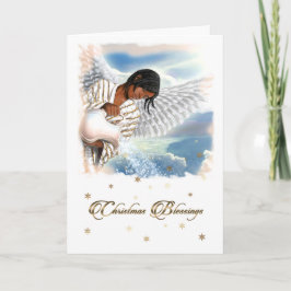 Cartão De Festividades Bênçãos de Natal. Anjo Americano Africano
