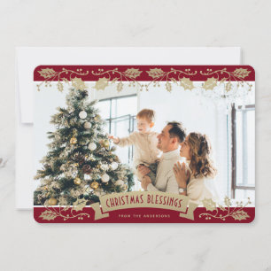 Cartão De Festividades Bênçãos de Natal em Foto Vermelha Elegante Cristã