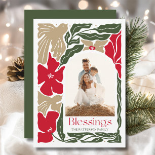 Cartão De Festividades Bênçãos de Natal Floral Moderna Família Foto