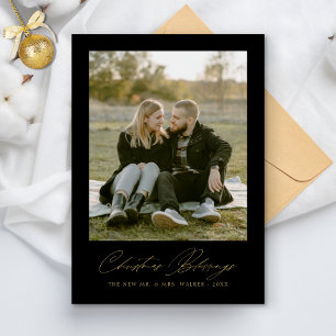 Cartão De Festividades Bênçãos de Natal Foto do Casal Notícias Elegante