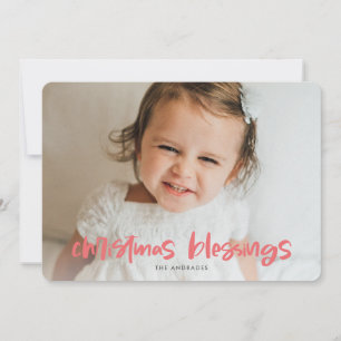 Cartão De Festividades Bênçãos de Natal Foto Rosa Simples Moderno Criança