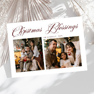 Cartão De Festividades Bênçãos de Natal  Moderno 2 Foto Padrão Tartan