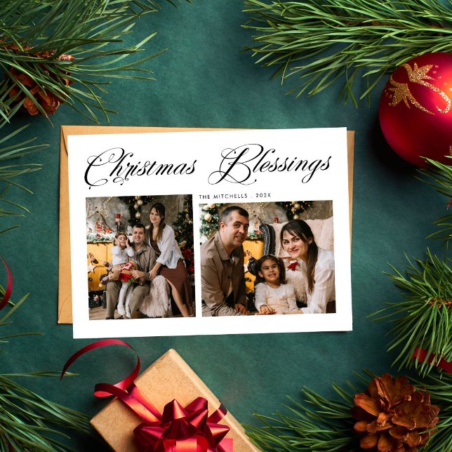 Cartão De Festividades Bênçãos de Natal Moderno Script 3 Foto  (Criador carregado)