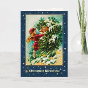 Cartão De Festividades Bênçãos de Natal. Natal vintage Angel
