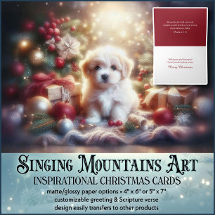 Cartão De Festividades Bênçãos de Natal Puppy Christian KJV Verse