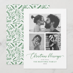 Cartão De Festividades Bênçãos de Natal Roteiro Verde Múltipla Foto