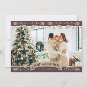 Cartão De Festividades Bênçãos de Natal Roxo Religioso