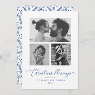 Cartão De Festividades Bênçãos de Natal - Script Azul - Várias Fotografia