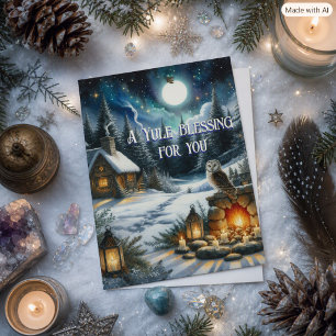 Cartão De Festividades Bênçãos de Yule sob a Lua do Solstício