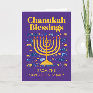 Cartão De Festividades BENÇÃOS DO CHANUKA Menorá Judaica Listras Hanukkah