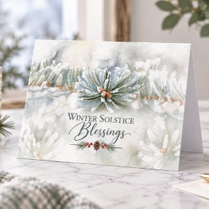 Cartão De Festividades Bênçãos do Solstício de Inverno Evergreens Congela