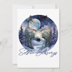 Cartão De Festividades Bênçãos do Solstício Floresta da Lua do Lobo de In