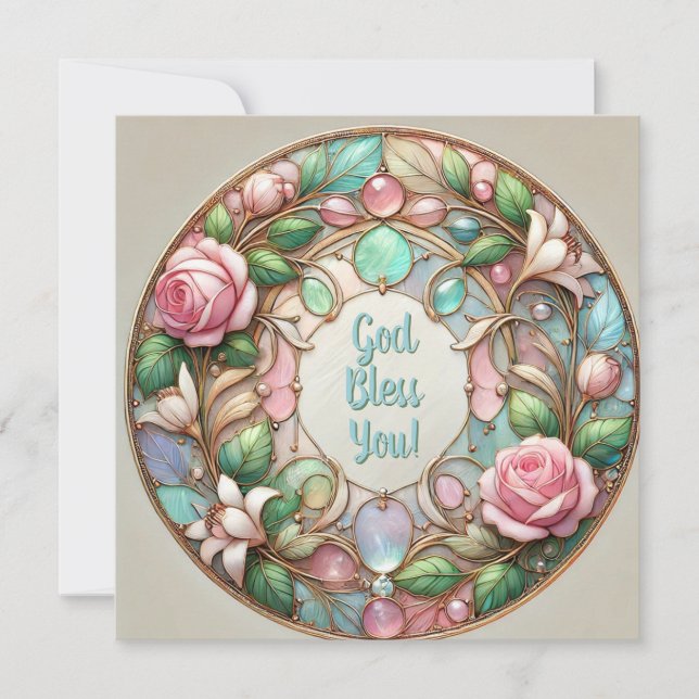 Cartão De Festividades Bênçãos e Rosas iridescentes (Frente)