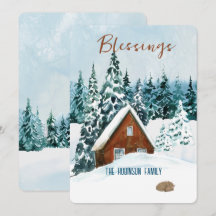 Bênçãos Paisagem de Inverno em Aquarela Azul Natal