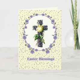 Cartão De Festividades Bênçãos páscoas. Vintage Floral Cross Religião