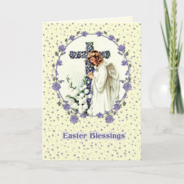 Cartão De Festividades Bênçãos páscoas. Vintage Rezando Religião Anjo