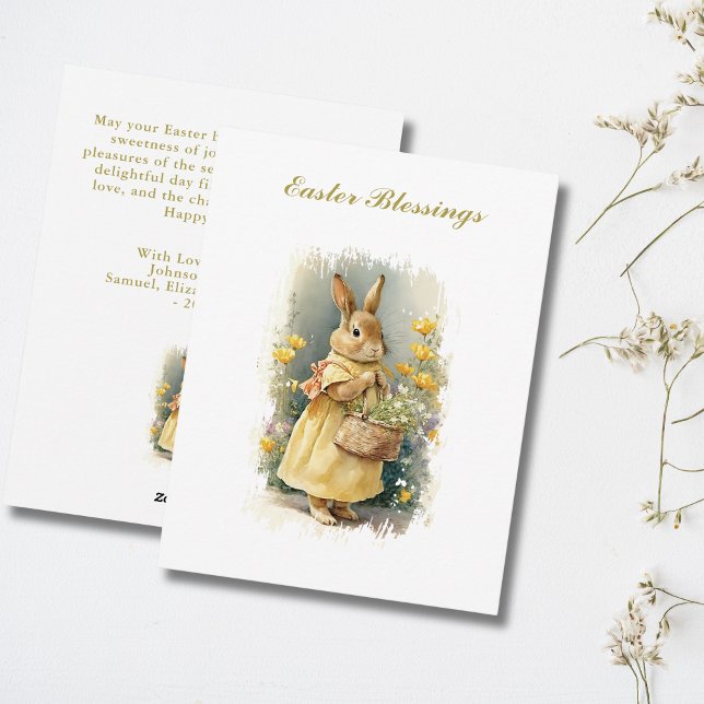 Cartão De Festividades Bênçãos personalizadas à Páscoa, coelhinho da Vint (Personalize on the reverse with Names and Message)