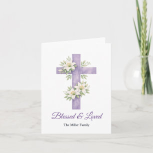 Cartão De Festividades Bênçãos Religiosas de Páscoa Floral Cruz Aquarela