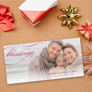 Cartão De Festividades Bênçãos Script Foto Elegante Religiosa de Natal